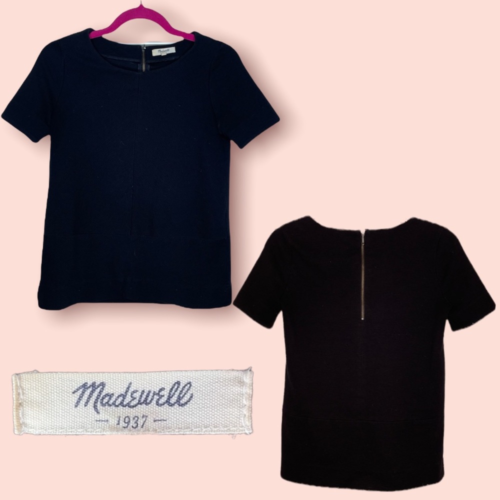 Madewell Black Bistro Short Sleeve Scoop Neck Top Size XS